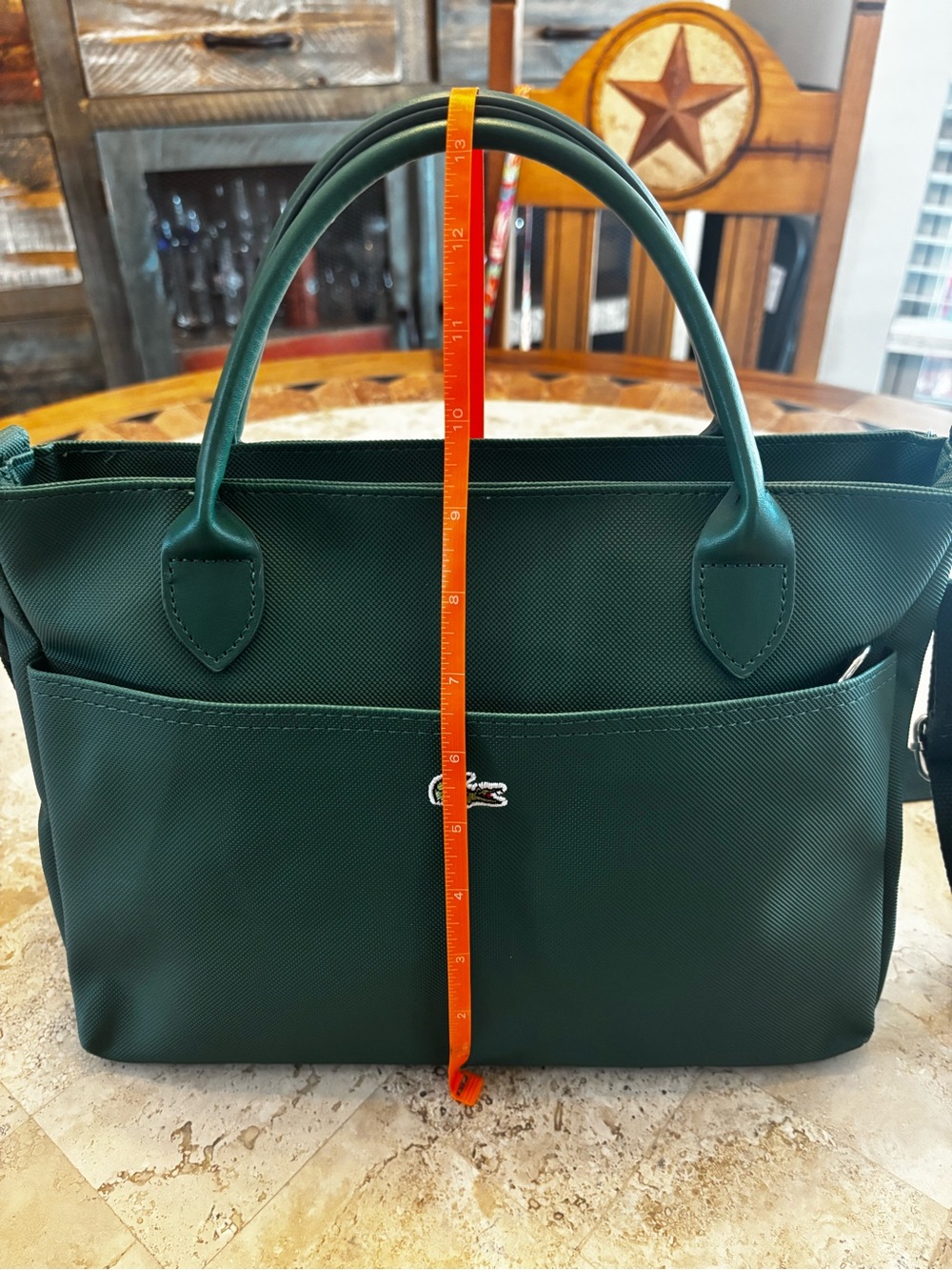 Lacoste Green Chantaco Tote Crossbody Bag Croc Logo Detachable Strap - Picture 14 of 14